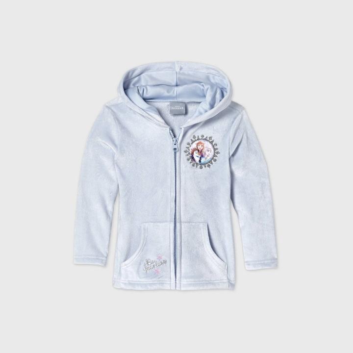 Toddler Girls' Disney Frozen Velour Zip-up Hooded Sweatshirt - Blue