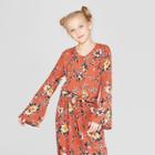 Girls' Long Sleeve Button Front Shirt - Art Class Orange