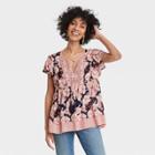 Women's Floral Print Flutter Short Sleeve V-neck Top - Knox Rose Navy Xs, Blue Floral