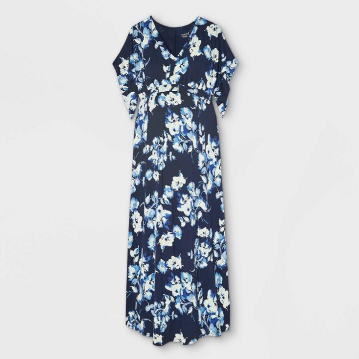 Floral Print Kimono Short Sleeve Knit Maternity Dress - Isabel Maternity By Ingrid & Isabel Blue