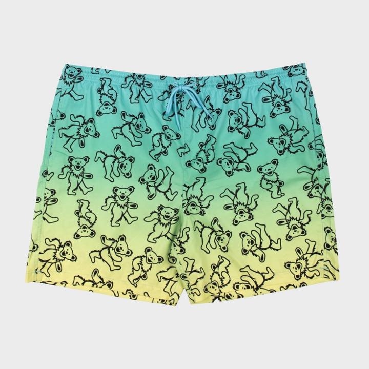 Men's Big & Tall 7 Grateful Dead Elastic Waist Swim Shorts - Green/yellow