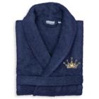 S/m Terry Bathrobe With Cheetah Crown Embroidery Navy - Linum Home Textiles, Blue