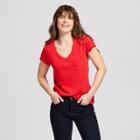 Women's Short Sleeve Monterey Pocket V-neck T-shirt - Universal Thread Red