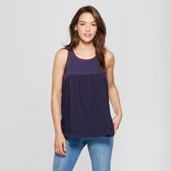 Women's Embroidered Knit Top - Universal Thread Blue