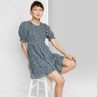 Women's Short Sleeve Smocked Top Tiered Dress - Wild Fable Blue Floral