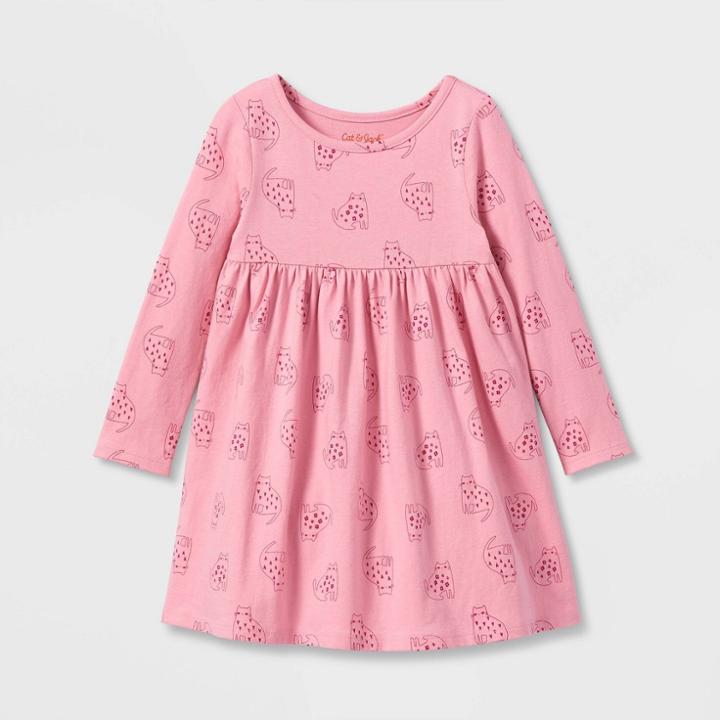 Toddler Girls' 100% Cotton Printed Long Sleeve Dress - Cat & Jack Pink