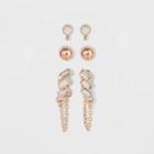 Zinc Alloy Stud Earring Set 3pc - A New Day Rose Gold, Women's, Clear