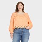 Women's Plus Size Balloon Long Sleeve Eyelet Blouse - Universal Thread Light Orange