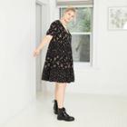Women's Plus Size Floral Print Short Sleeve Tiered Babydoll Dress - Wild Fable Black