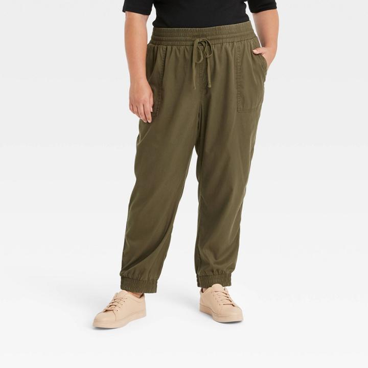 Women's Plus Size High-rise Woven Ankle Jogger Pants - A New Day Olive Green
