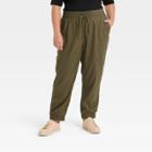 Women's Plus Size High-rise Woven Ankle Jogger Pants - A New Day Olive Green