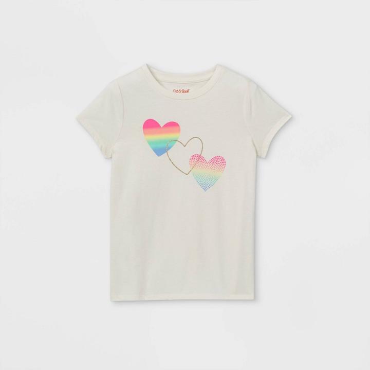 Girls' Rainbow Hearts Graphic Short Sleeve T-shirt - Cat & Jack Cream