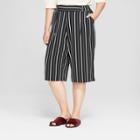 Women's Plus Size Striped Wide Leg Crop Pants - Ava & Viv Black/white X