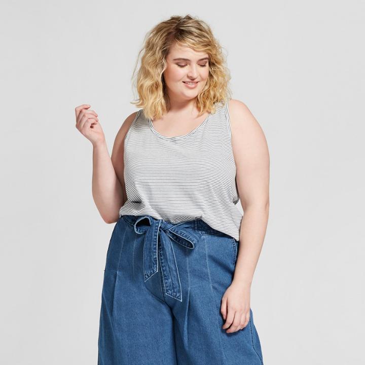 Women's Plus Size Lafayette Knit Tank Top - Universal Thread Blue Stripe 3x,