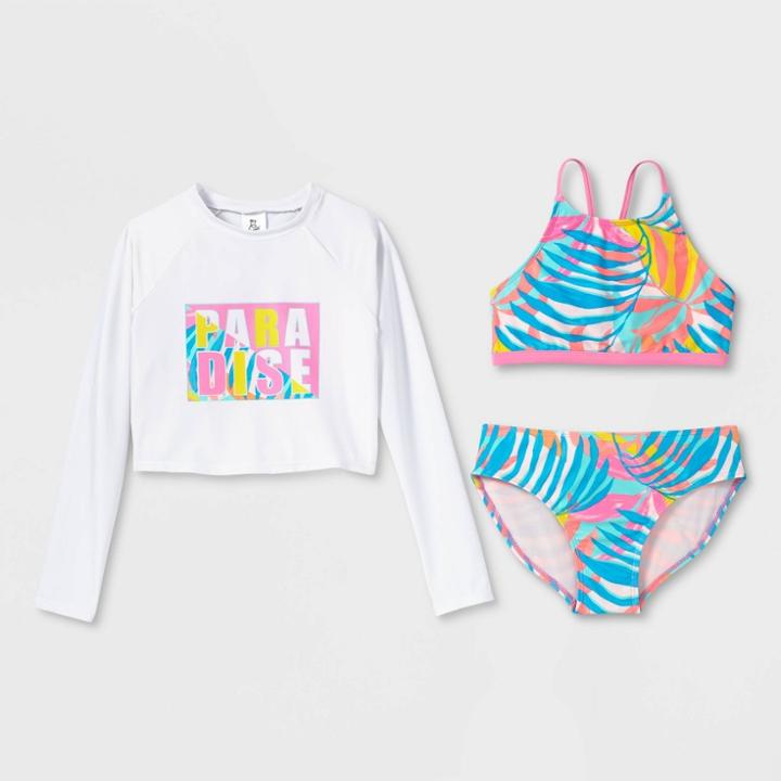 Girls' 3pc' Just Beachy' Cropped Rash Guard Set - Art Class