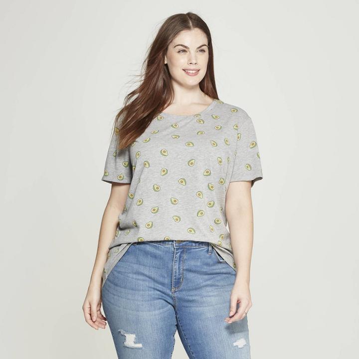 Women's Plus Size Short Sleeve Avocado T-shirt - Zoe+liv (juniors') - Gray