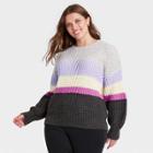 Women's Plus Size Striped Crewneck Pullover Sweater - Universal Thread Charcoal Gray