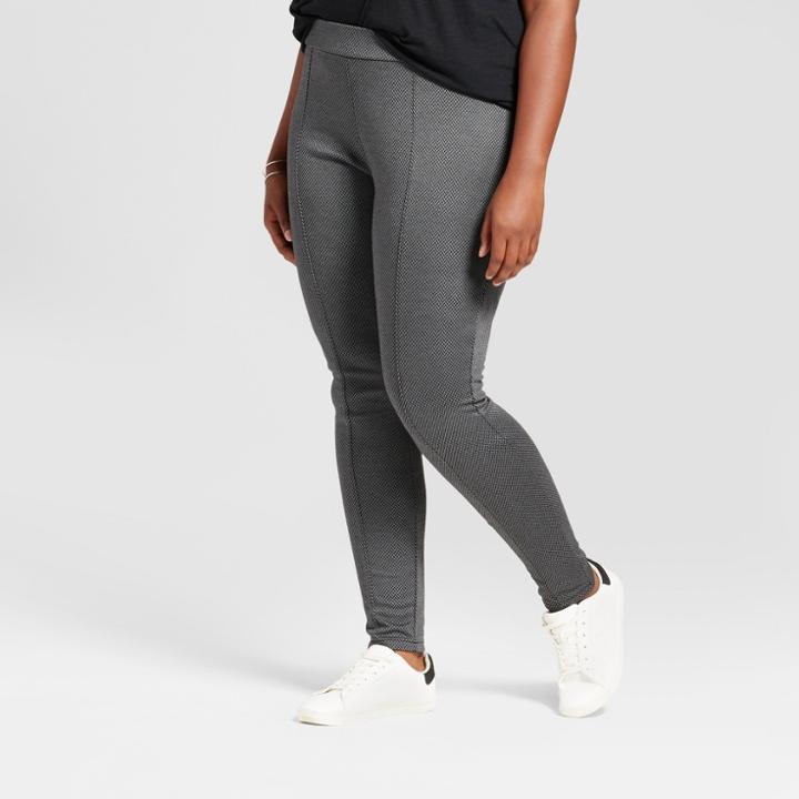 Women's Plus Size Pull On Herringbone Ponte Pants - Ava & Viv Gray