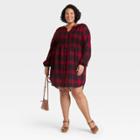 Women's Plus Size Long Sleeve Button-front Dress - Knox Rose Red Plaid