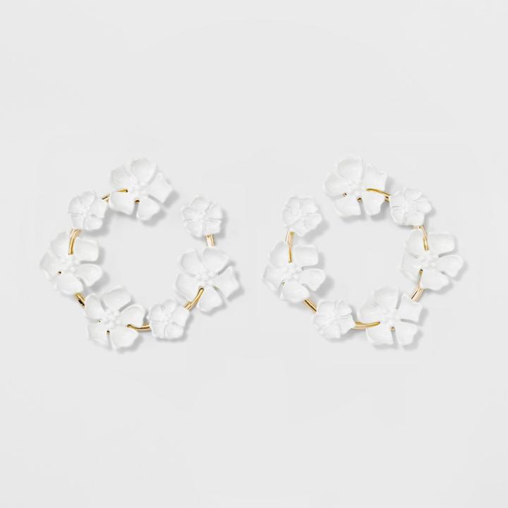 Sugarfix By Baublebar Flower Embellishments Hoop Earrings - White, Girl's