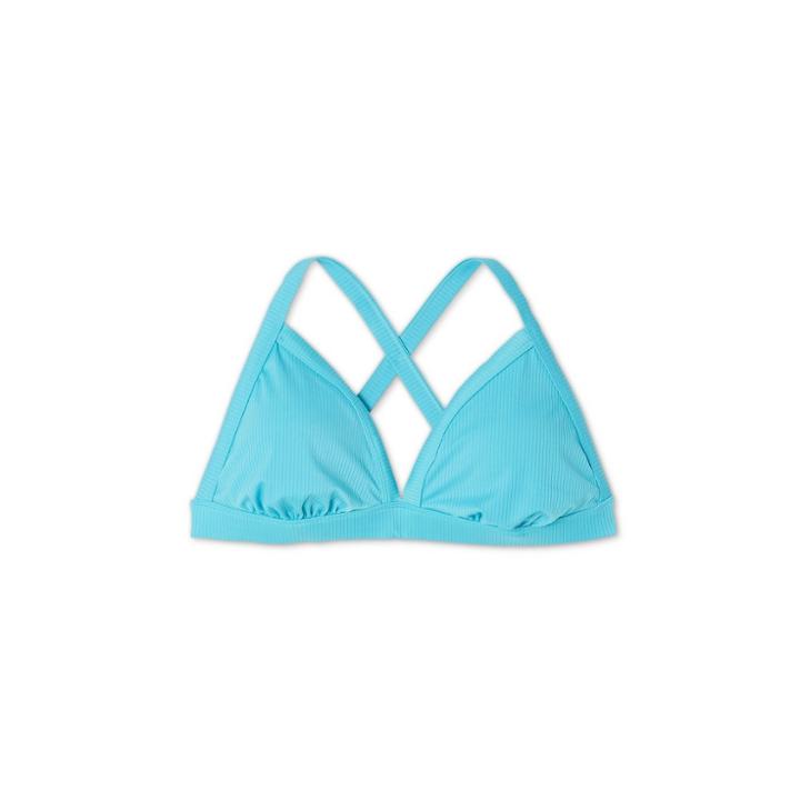 Women's Sustainably Made Plus Size Ribbed Triangle Bikini Top - Xhilaration Blue