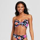 Vanilla Beach Women's Scallop Bandeau Bikini Top - Black Floral D/dd Cup