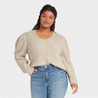 Women's Plus Size V-neck Pullover Sweater - Universal Thread Cream