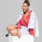 Women's Plus Size Floral Print Long Sleeve Wrap Front Crop Top - Wild Fable Red
