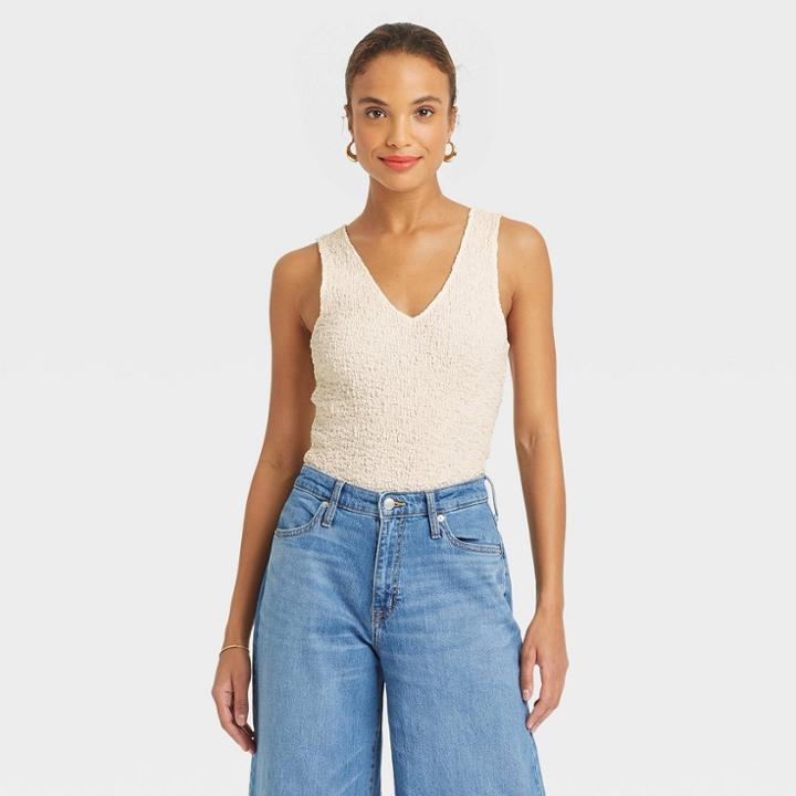 Women's Textured Tank Top - A New Day Beige