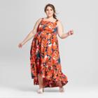 Women's Plus Size Tropical Print Sleeveless Ruffle Hem Maxi Tank Dress - Who What Wear Orange/blue 2x, Orange/blue Tropical Print
