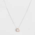 No Brand Silver Plated Cubic Zirconia 'mom' Double Heart Two-tone Metal Pendant Necklace - Rose Gold