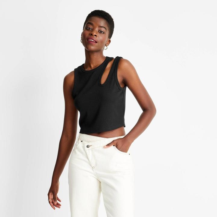 Women's Ribbed Cut Out Crop Tank Top - Future Collective With Kahlana Barfield Brown Black Xxs