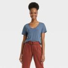 Women's Short Sleeve Scoop Neck T-shirt - A New Day Blue