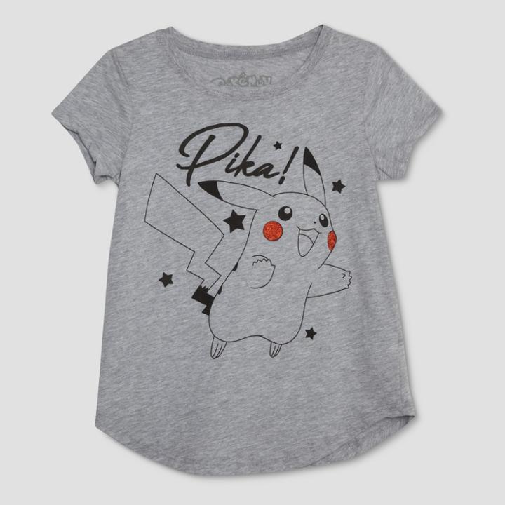 Girls' Pokemon Pikachu Short Sleeve T-shirt - Gray