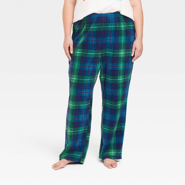 Women's Plus Size Holiday Tartan Plaid Fleece Matching Family Pajama Pants - Wondershop Blue