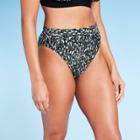 Women's High Waist High Leg Extra Cheeky Bikini Bottom - Shade & Shore Palm Green Animal Print S, Women's, Size: Small,