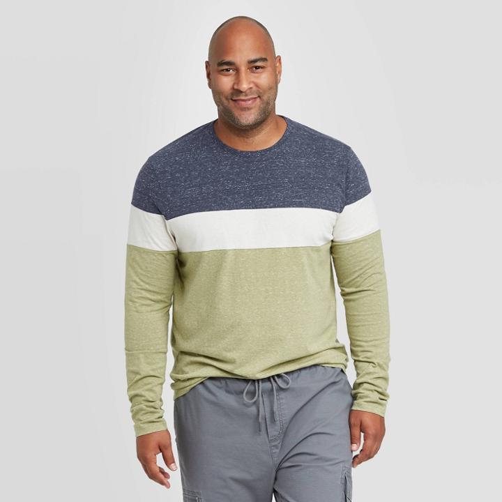 Men's Tall Colorblock Athletic Fit Long Sleeve Lyndale T-shirt - Goodfellow & Co Green
