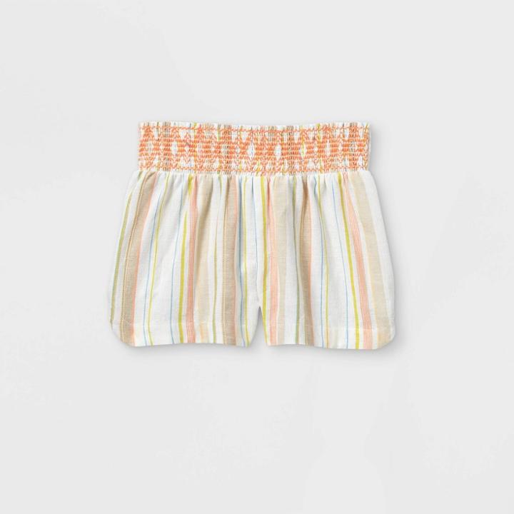 Toddler Girls' Smocked Striped Fashion Shorts - Art Class White