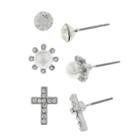 Target Women's Earring Trio Pk With Stone Studs And Cross-