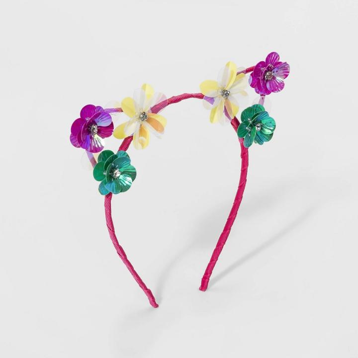 Girls' Cat Ears & Iridescent Flowers With Gg Wrap Metal Headband - Cat & Jack,