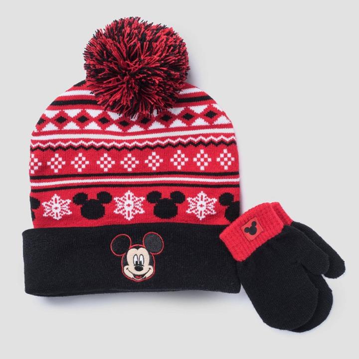 Toddler Boys' Mickey Mouse Beanie & Gloves - Red One Size, Toddler Unisex