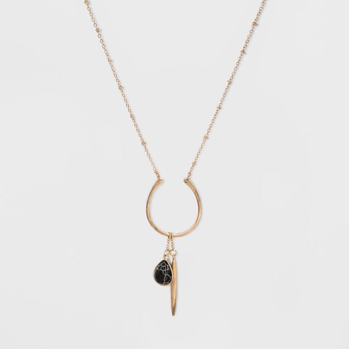 Open U Bar With Cluster Charms, Linear Shard And Stone Necklace - Universal Thread Gold