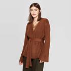 Women's Long Sleeve Open-front Belted Ribbed Cardigan - Prologue Brown Xs, Women's, Red