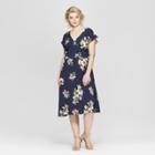 Women's Plus Size Floral Print Short Sleeve V-neck Maxi Dress - Ava & Viv Navy