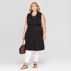Women's Plus Size Sleeveless Trench Coat - Ava & Viv Black