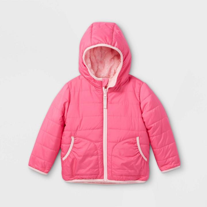 Toddler Girls' Reversible Puffer Jacket - Cat & Jack Pink