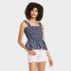 Women's Floral Print Smocked Tank Top - Universal Thread Gray