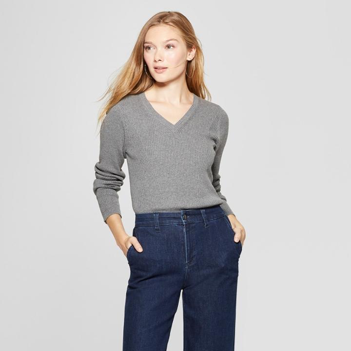 Women's Wrap Front Pullover Sweater - A New Day Gray