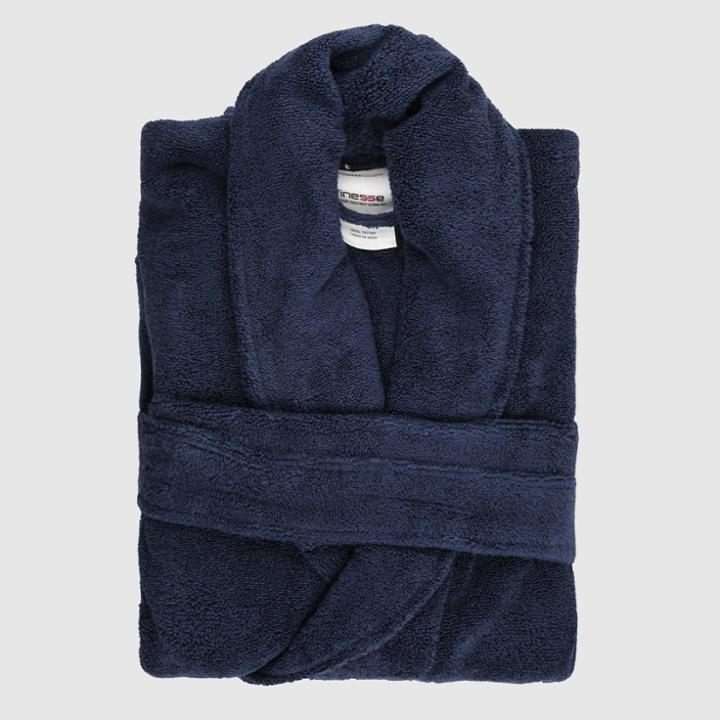 S Finesse Shawl Bathrobe Navy - Trident Group, Blue