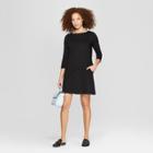 Women's Long Sleeve Knit Dress - A New Day Black